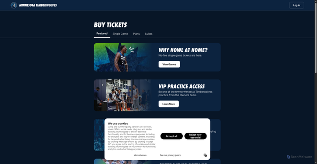 Security scan screenshot of https://tickets.timberwolves.com/