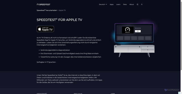 Security scan screenshot of https://tsl123.pages.dev/de/apps/appletv