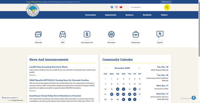 Security scan screenshot of https://lakecountyco.gov/