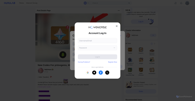 Security scan screenshot of https://www.hoyolab.com/article/42980997