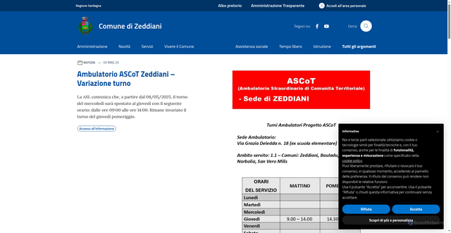 Security scan screenshot of https://www.comune.zeddiani.or.it/