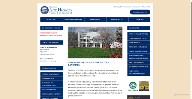 Security scan screenshot of https://newharmony-in.gov/