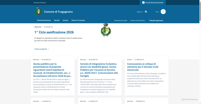 Security scan screenshot of https://www.comune.fragagnano.ta.it