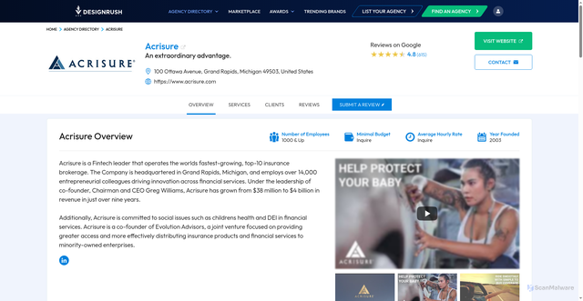Security scan screenshot of https://www.designrush.com/agency/profile/acrisure