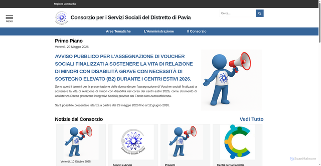 Security scan screenshot of http://www.consorziosocialepavese.it/