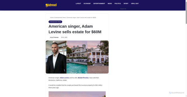 Security scan screenshot of https://www.gistreel.com/american-singer-adam-levine-sells-estate-for-60m/