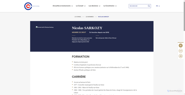 Security scan screenshot of https://www.conseil-constitutionnel.fr/membres/nicolas-sarkozy
