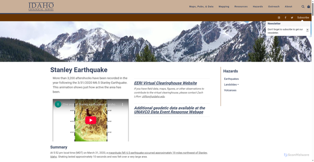 Security scan screenshot of https://idahogeology.org/DrawOnePage.aspx?PageID=41