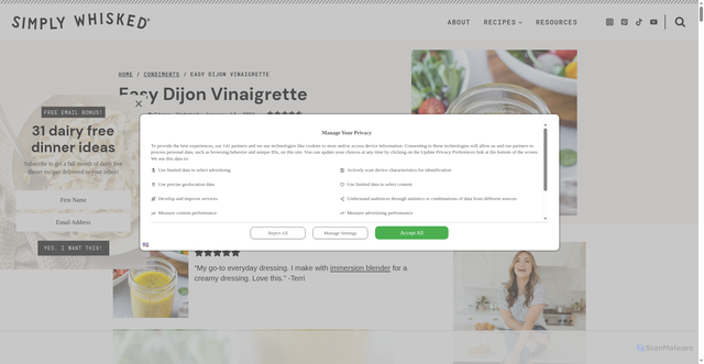 Security scan screenshot of https://www.simplywhisked.com/easy-dijon-vinaigrette/