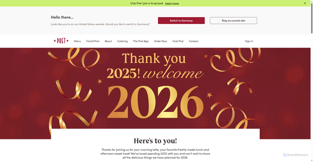 Security scan screenshot of https://pret.com