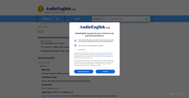 Security scan screenshot of https://www.audioenglish.org/z/da.htm