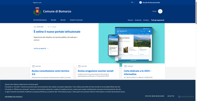 Security scan screenshot of https://www.comune.bomarzo.vt.it/