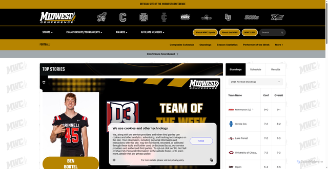 Security scan screenshot of https://midwestconference.org/sports/football