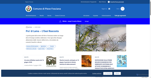 Security scan screenshot of https://www.comune.pievefosciana.lu.it