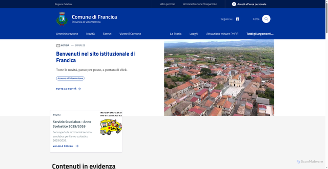 Security scan screenshot of https://www.comune.francica.vv.it/