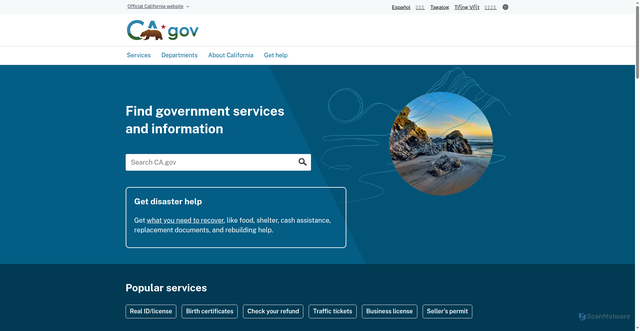 Security scan screenshot of https://www.ca.gov/