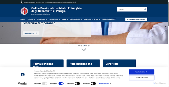Security scan screenshot of https://www.ordinemediciperugia.it/
