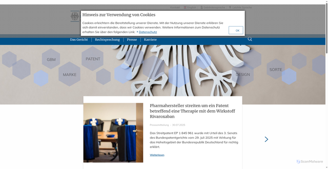 Security scan screenshot of https://www.bundespatentgericht.de/DE/Home/home_node.html