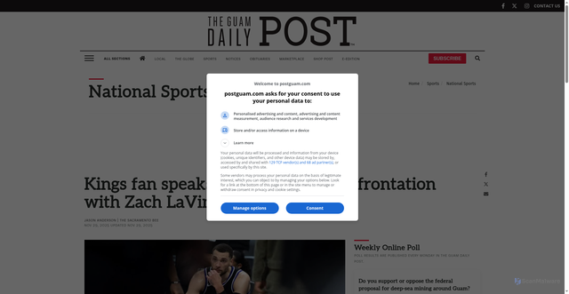 Security scan screenshot of https://www.postguam.com/sports/nation/kings-fan-speaks-out-after-fiery-confrontation-with-zach-lavine/article_a862c398-1633-4fc2-8829-648b75efbc08.html