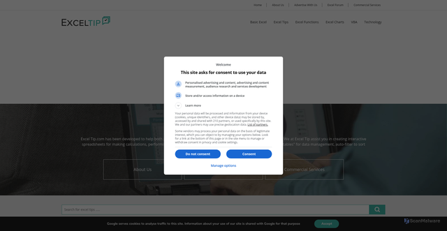 Security scan screenshot of https://exceltip.com