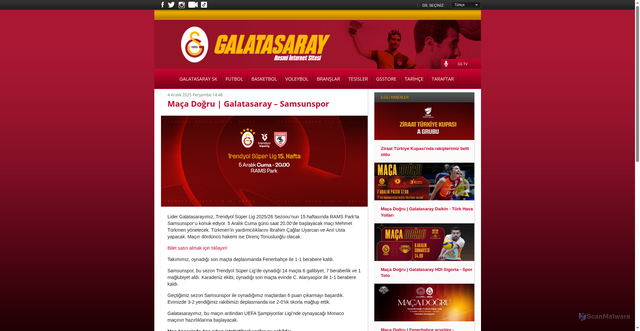Security scan screenshot of https://www.galatasaray.org/haber/futbol/maca-dogru-galatasaray-samsunspor/58997