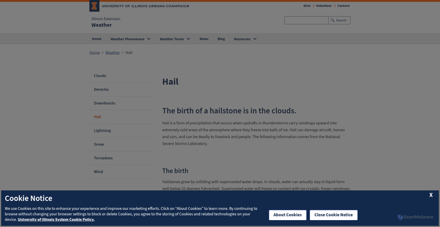 Security scan screenshot of https://extension.illinois.edu/weather/hail
