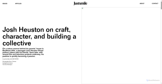 Security scan screenshot of https://justsmilemagazine.com/home/josh-heuston-craft-character-collective