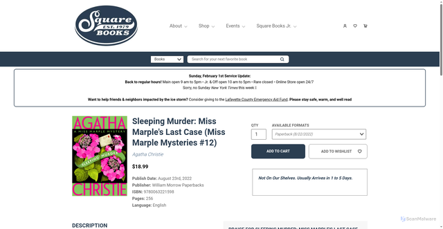 Security scan screenshot of https://squarebooks.com/book/9780063221598?srsltid=AfmBOoozvpHYP3Y0qnCD6zoKTDPNlSwZuyeNcOMFtrNFMpVmgJNtvdWL