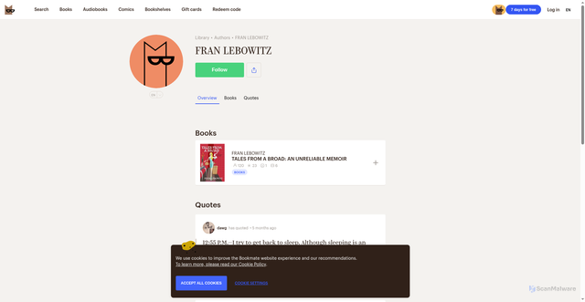 Security scan screenshot of https://bookmate.com/authors/tqaEvpMb
