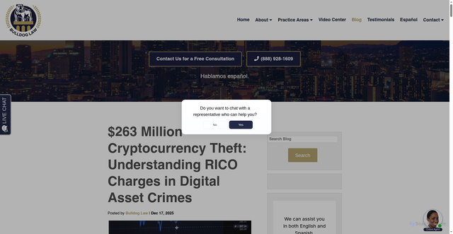 Security scan screenshot of https://www.thebulldog.law/263-million-cryptocurrency-theft-understanding-rico-charges-in-digital-asset-crimes