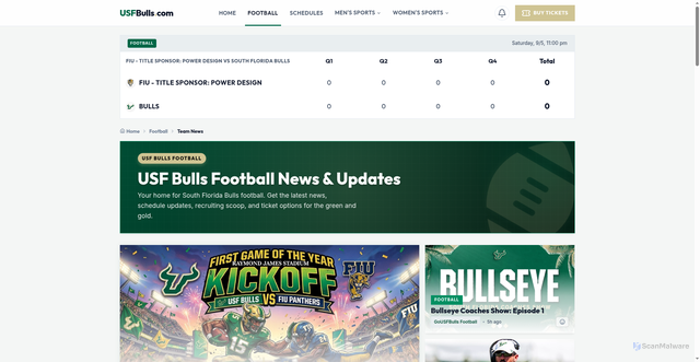 Security scan screenshot of https://www.usfbulls.com/sport/football/