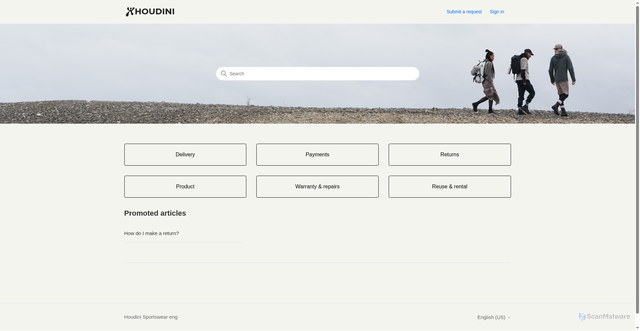 Security scan screenshot of https://houdinisportswearab.zendesk.com/