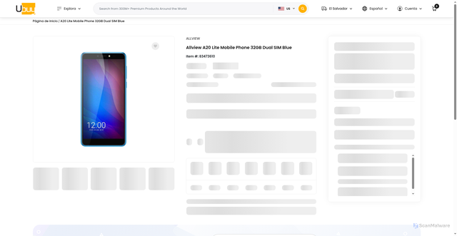 Security scan screenshot of https://www.ubuy.sv/es/productde/J52H2LZXM-allview-a20-lite-mobile-phone-32gb-dual-sim-blue?srsltid=AU7gw4UIu_wGVy2ye_YW8jsMEDo6sF3w635vMnfZXLi8TLZDoQPBxidA