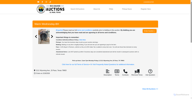 Security scan screenshot of https://riograndeauctions.com