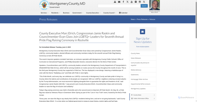 Security scan screenshot of https://www2.montgomerycountymd.gov/mcgportalapps/Press_Detail.aspx?Item_ID=47157