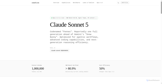 Security scan screenshot of https://sonnet5.com/
