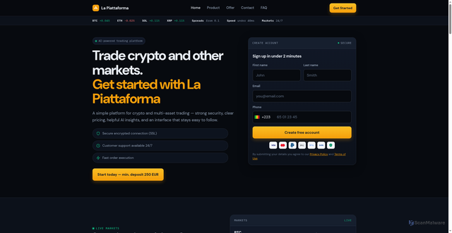 Security scan screenshot of https://lapiattaforma.info/