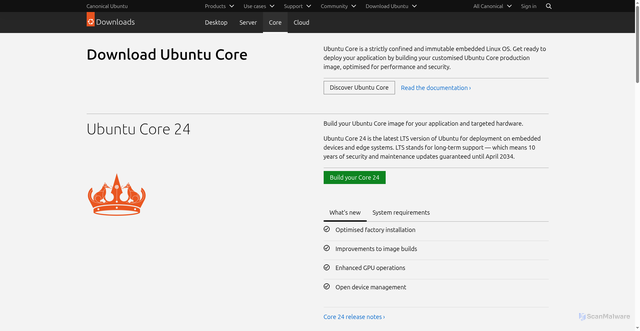 Security scan screenshot of https://ubuntu.com/download/core