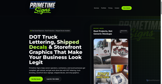 Security scan screenshot of http://primetimesignsusa.com/