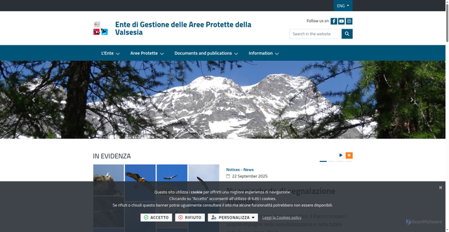 Security scan screenshot of https://www.areeprotettevallesesia.it/it-it/home