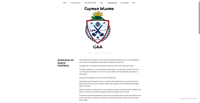 Security scan screenshot of http://www.caymanislandsgaa.com/what-is-gaelic-football