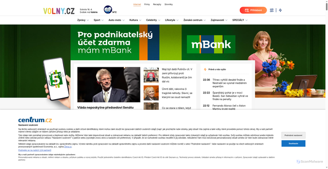 Security scan screenshot of https://volny.centrum.cz