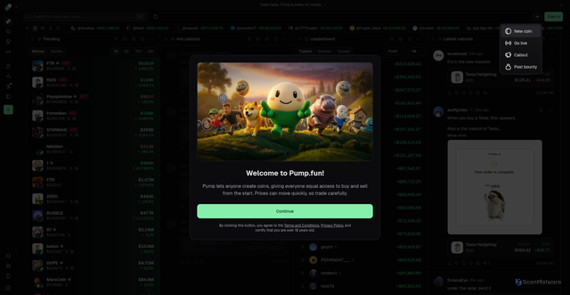 Security scan screenshot of https://pump.fun