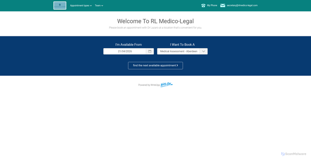 Security scan screenshot of https://rl-medico-legal.selectandbook.com/c/default.aspx