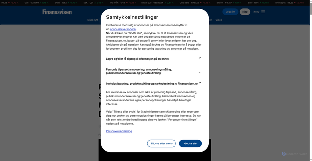 Security scan screenshot of https://www.finansavisen.no/pressemeldinger/2025/08/21/9a5425a7-73aa-496d-9212-97159e9208c6/fox-one-now-available-to-stream-across-web-mobile-and-connected-tv-devices