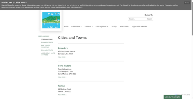 Security scan screenshot of https://www.marinlafco.org/cities-and-towns