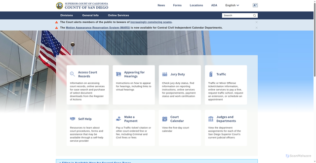 Security scan screenshot of https://sdcourt.ca.gov