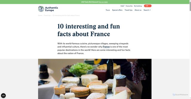 Security scan screenshot of https://www.authentic-europe.com/travel-tips/10-interesting-and-fun-facts-about-france