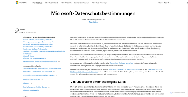 Security scan screenshot of https://www.microsoft.com/de-de/privacy/privacystatement#mainnoticetoendusersmodule