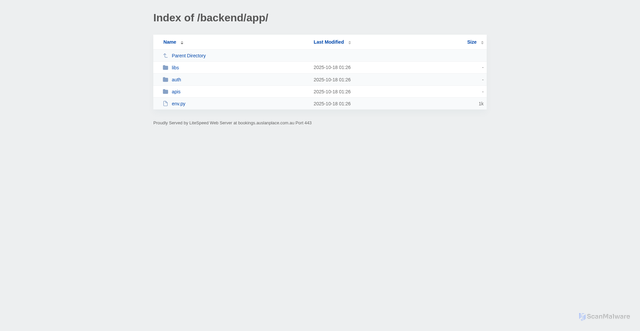 Security scan screenshot of https://bookings.auslanplace.com.au/backend/app/?ND